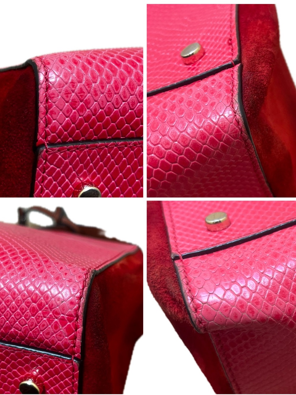 Kate Spade Angelika Prembrey Place Red Snake Embossed Leather & Suede Satchel - Picture 10 of 16